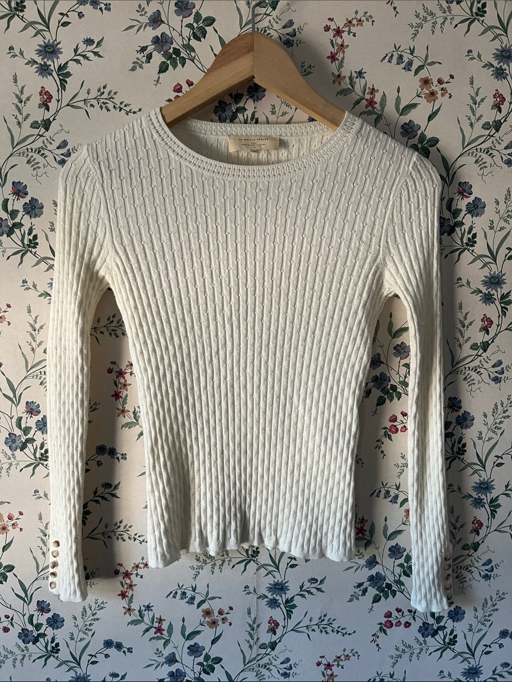 Sezane Crewneck Textured Long Sleeve Sweater